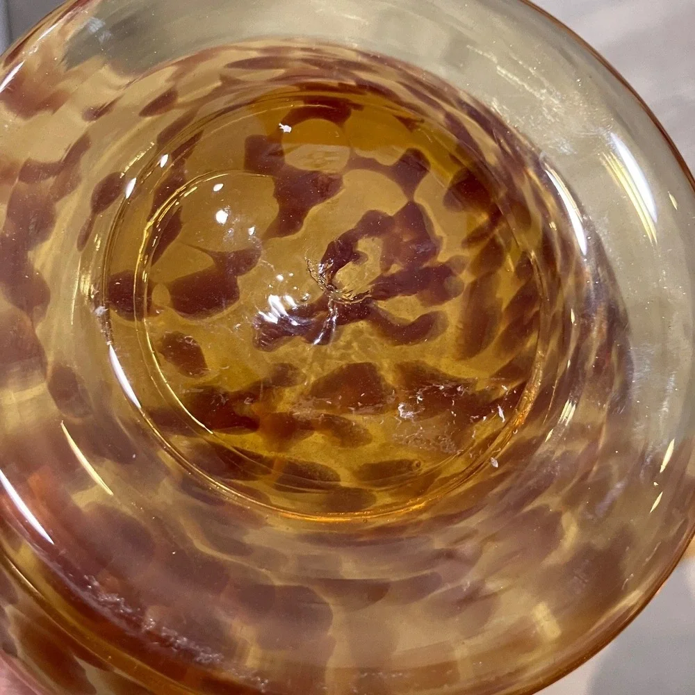 Vintage Italian Art Glass Vase - Amber Tortoise Swirl, White Cristal Style 7.5